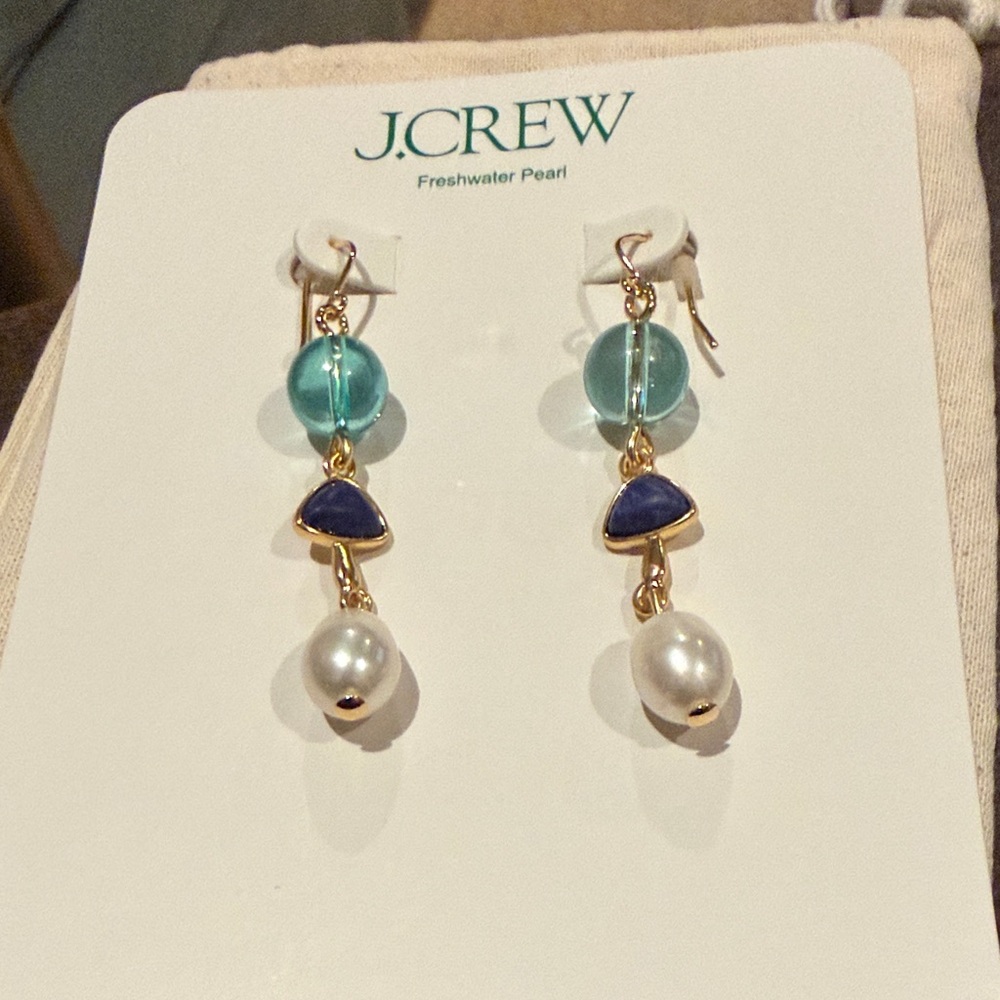 J. Crew Freshwater Pearl and Bead Drop Earrings/NWT - Picture 4 of 9